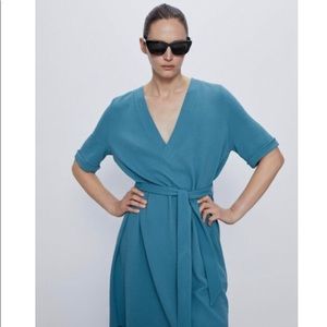 🍾HP🍾Zara Blue Textured Short Sleeve Dress Size XL NWOT
